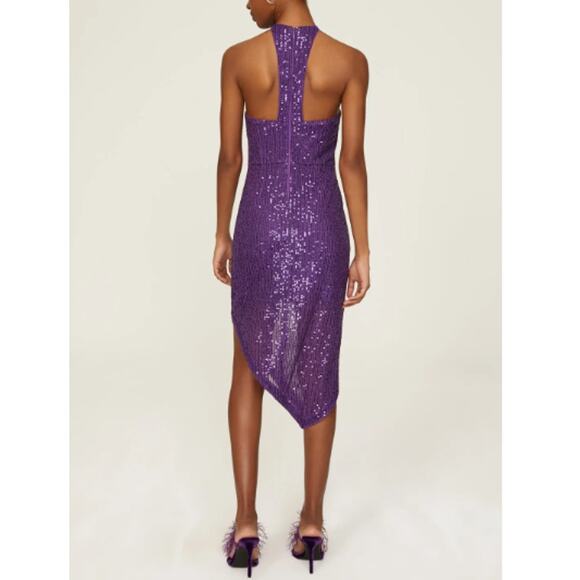TOCCIN X RTR Purple Sequin Thigh-High Slit Asymmetrical Bodycon Dress Size 2 - Picture 2 of 8